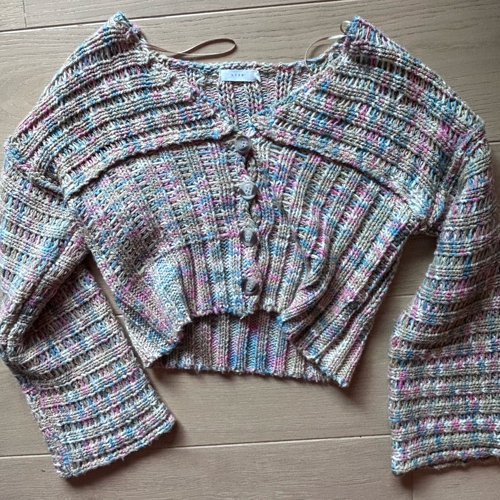 Lush Cream and Multi colored Cardigan Sweater